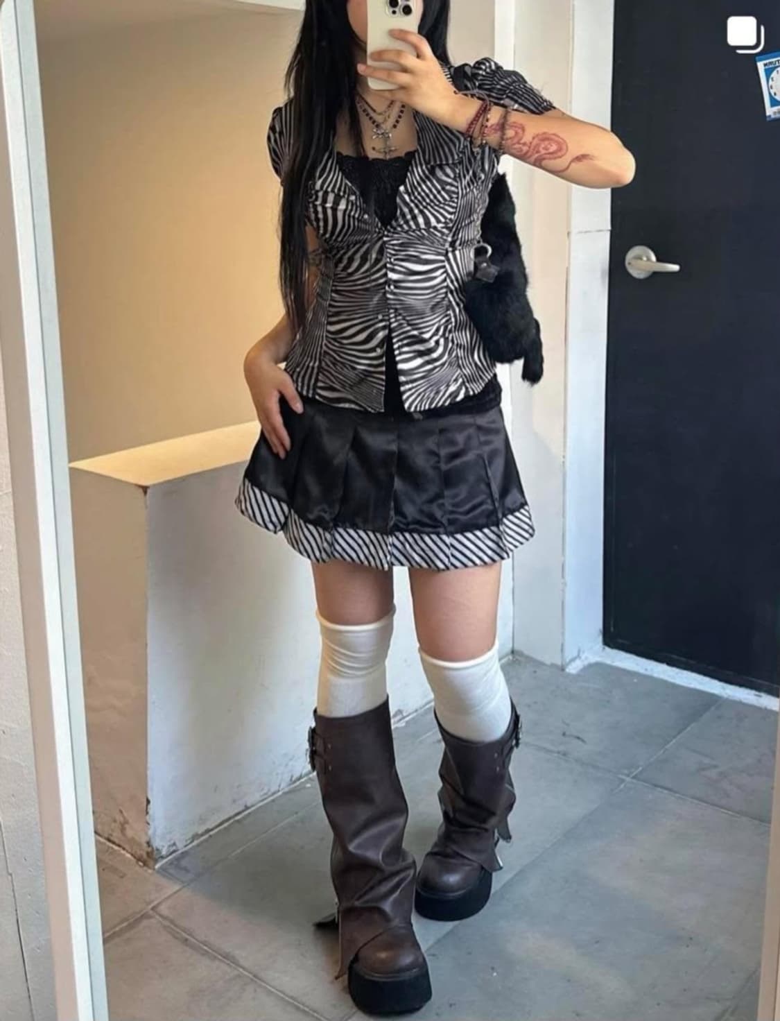 빈티지 y2k 펑크 갸루 세트 지브라 고스 스커트 블라우스 나시 핀터깔 상품이미지1