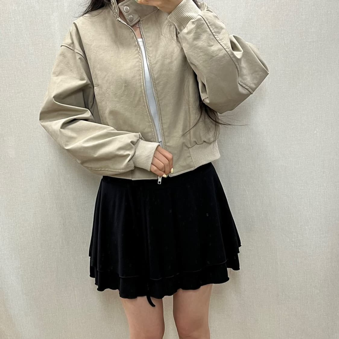 빈티지 베이지 크롭 레더 자켓/#3624 상품이미지3