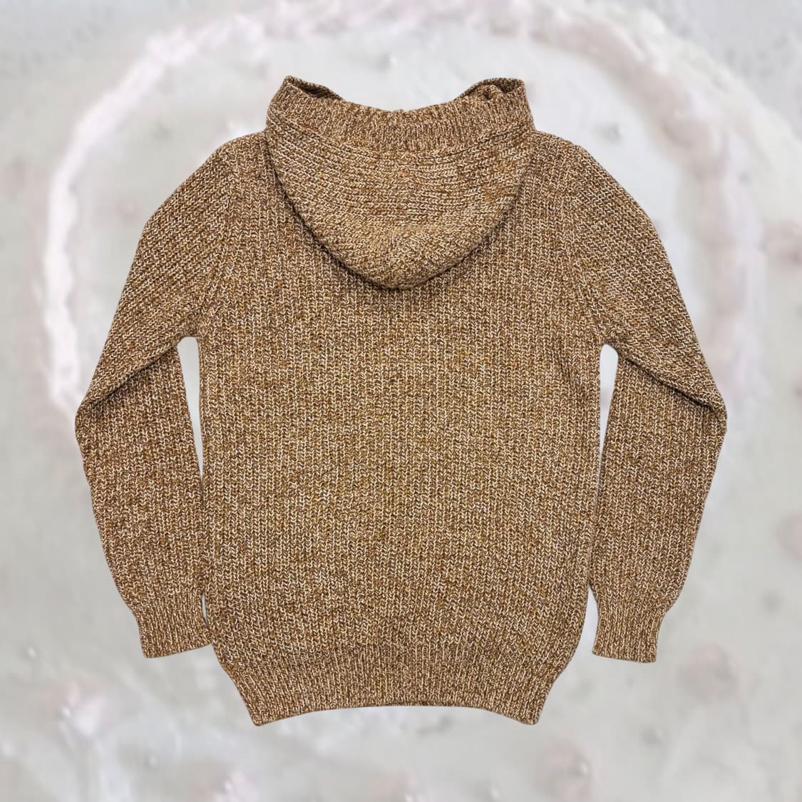 일본 빈티지 멜란지 카멜 면 혼방 후드 니트 아메카지 상품이미지3