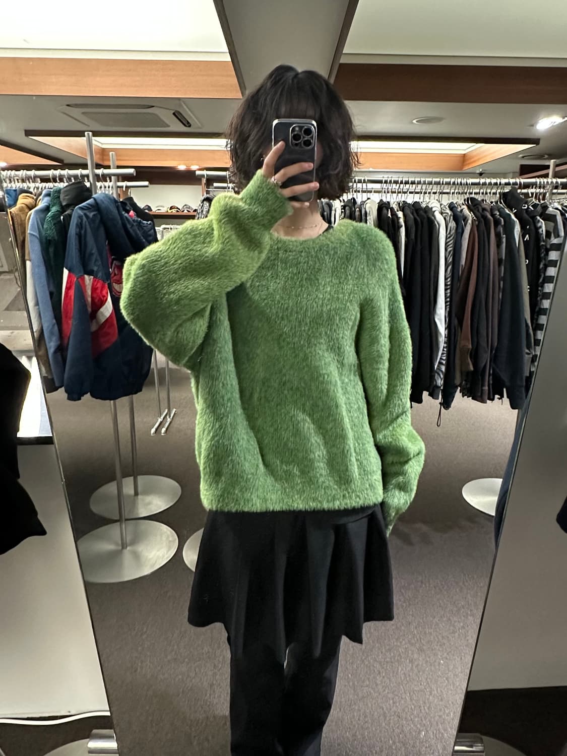 XL)노매뉴얼 퍼즈 헤어리 니트 그래스 그린 스웨터 상품이미지4