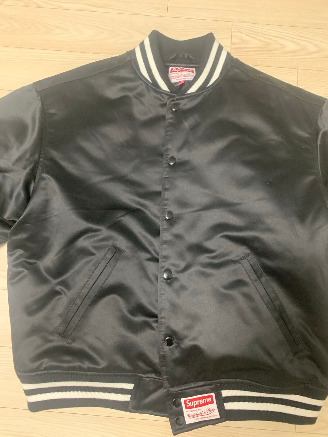 슈프림 미첼&네스 사틴자켓M 블랙 상품이미지2