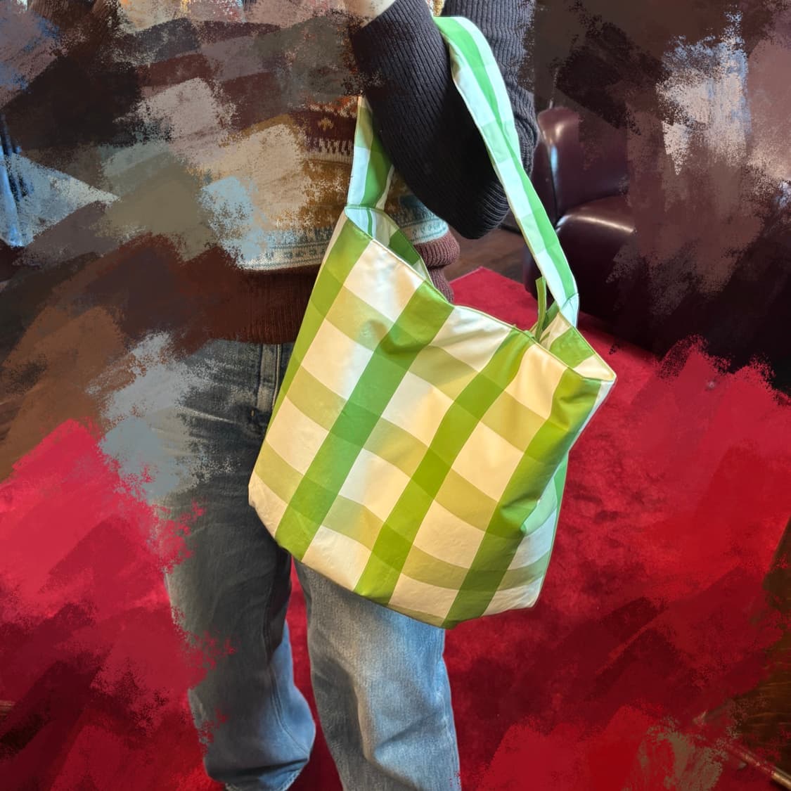 ORR 오르 그린 깅엄 체크 쇼퍼백 숄더백  상품이미지2