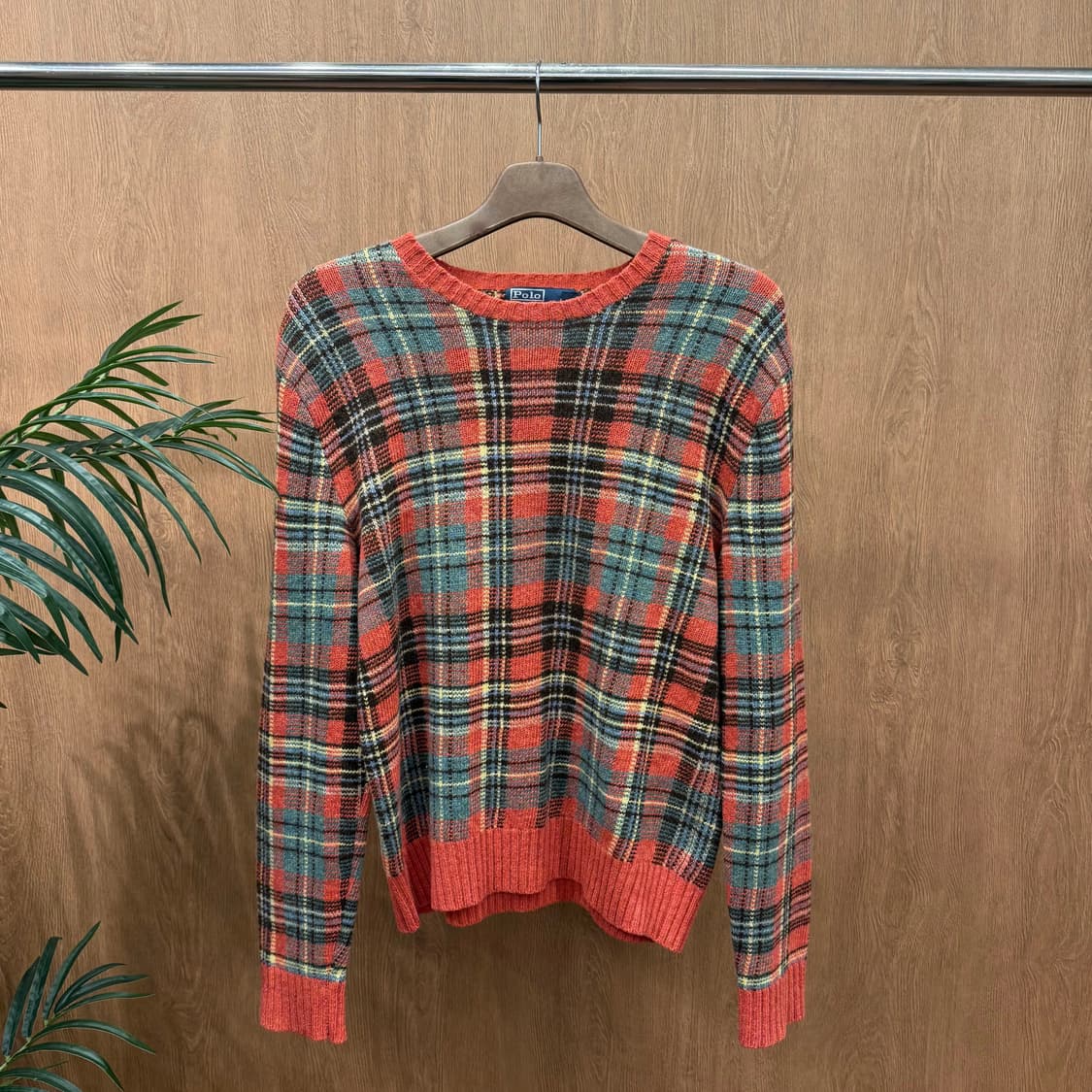 폴로 랄프 로렌 타탄체크 니트 스웨터 패치 포인트 레귤러핏 멀티 상품이미지1