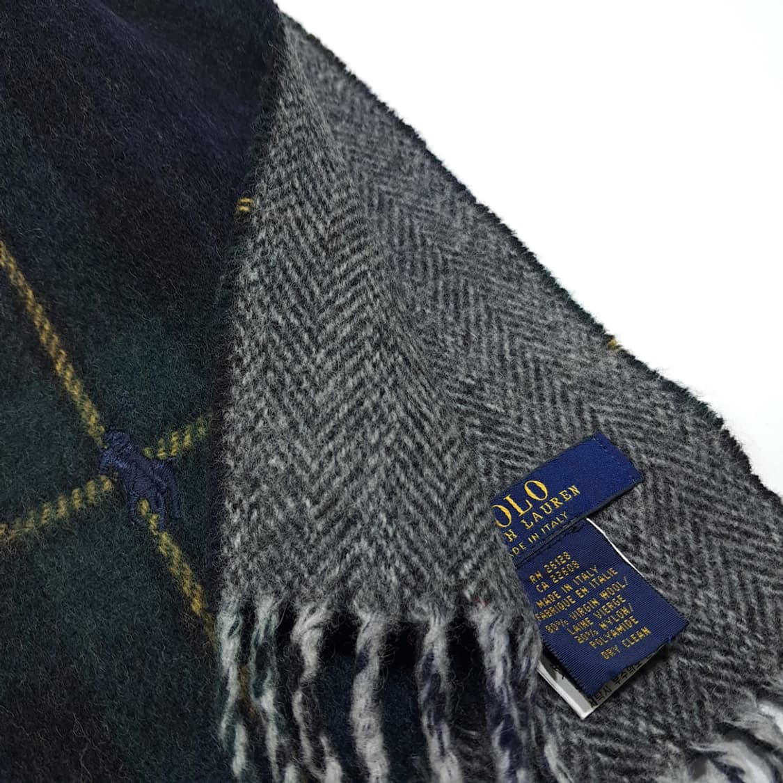 MX335 폴로 랄프로렌 블랙워치 헤링본 양면 버진울 목도리 머플러 상품이미지5