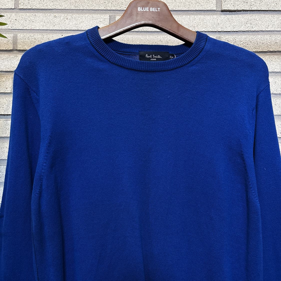 폴스미스 미니멀 크루넥 코튼 니트 스웨터 리버스 스티치 디테일 블루 상품이미지4