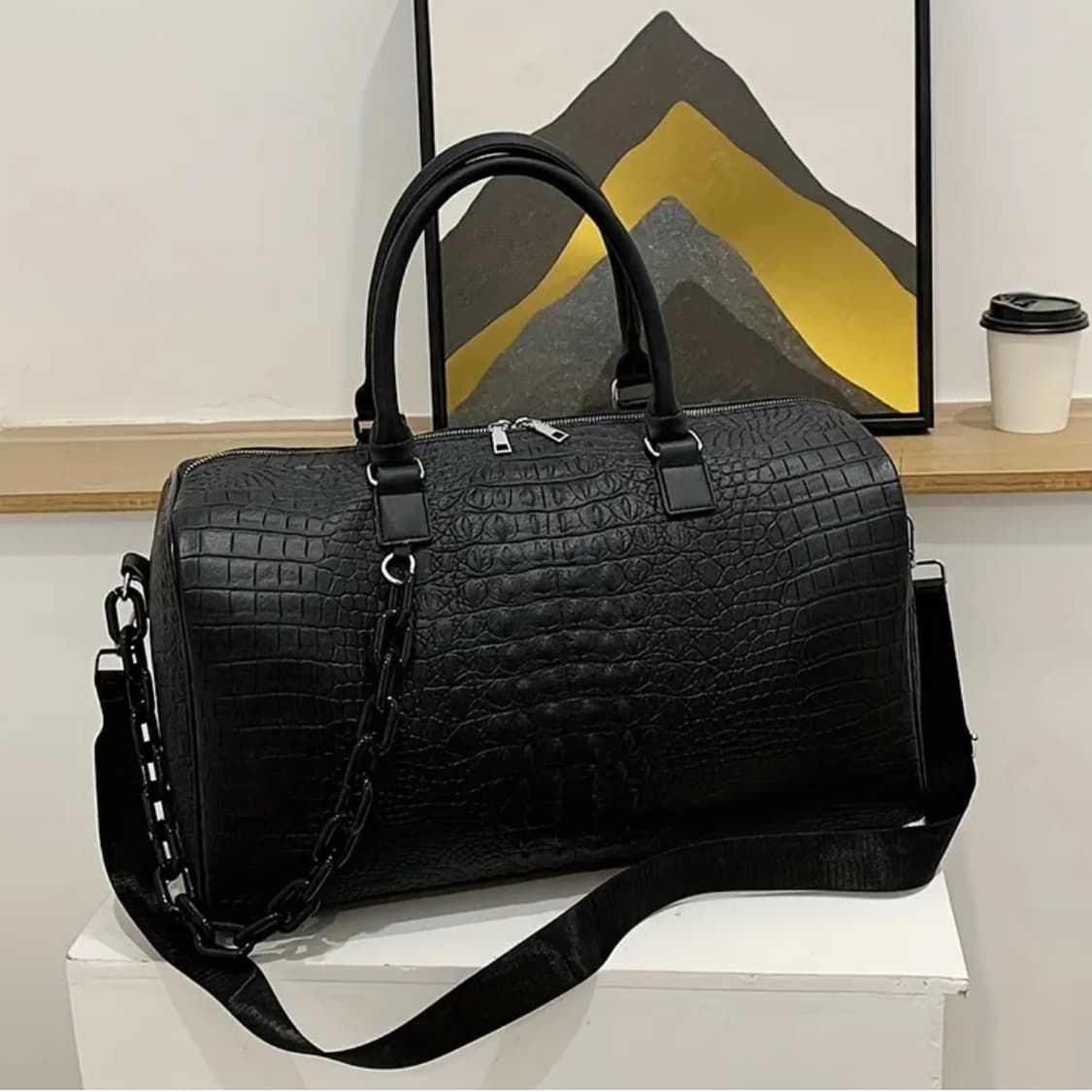블랙 크로커 엠보 보스턴백 + 숄더 스트랩 상품이미지2