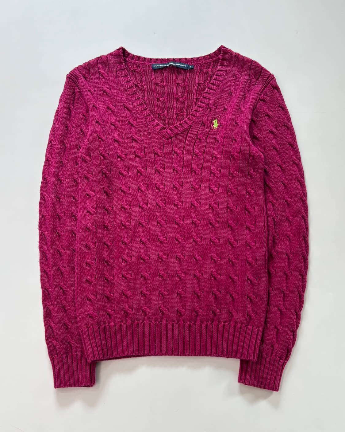 Polo 랄프로렌 코튼 마젠타핑크 케이블 브이넥 니트 상품이미지3