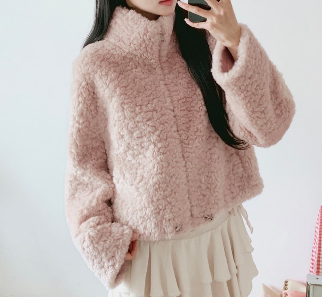 밀크코코아 핑크 무스탕 퍼자켓 상품이미지1