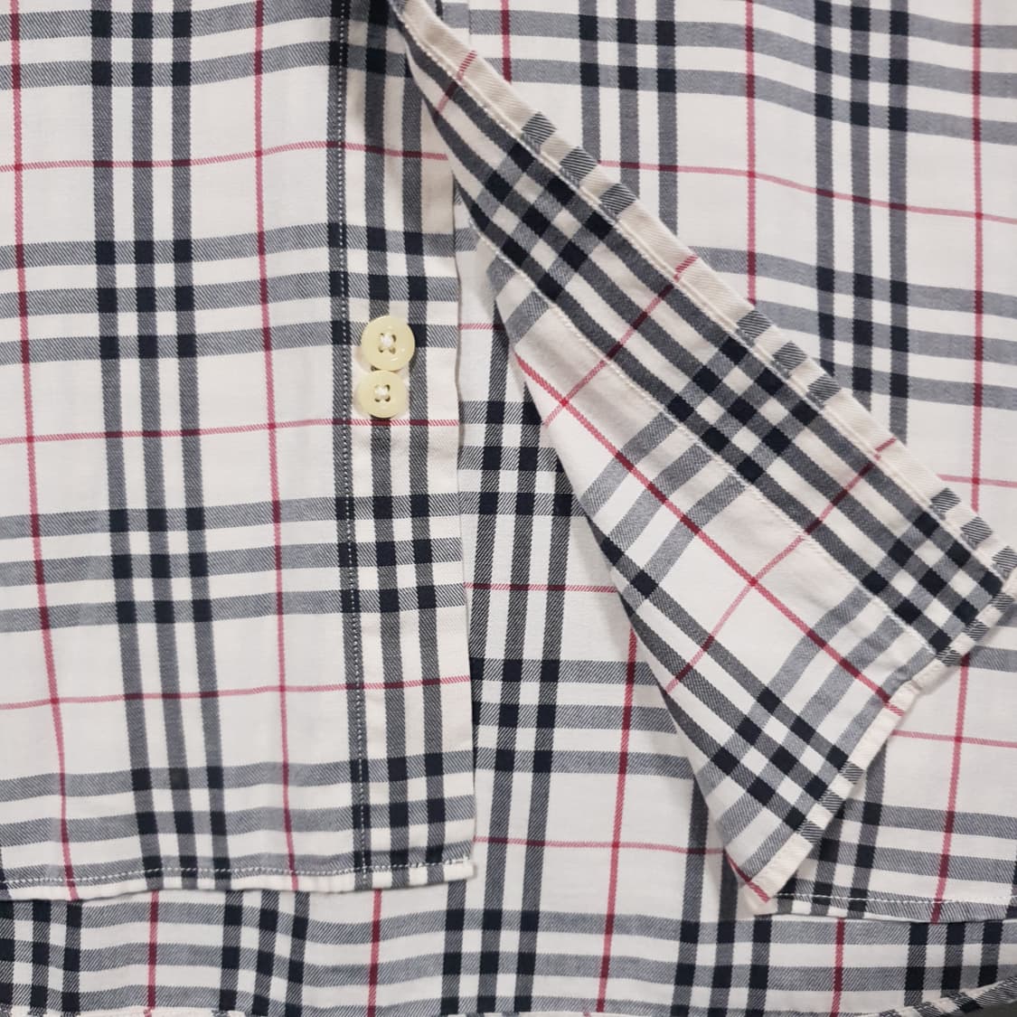 실측 2XL 버버리 크레스트 기사 로고 노바체크 포켓 버튼다운 반팔 셔츠 상품이미지5