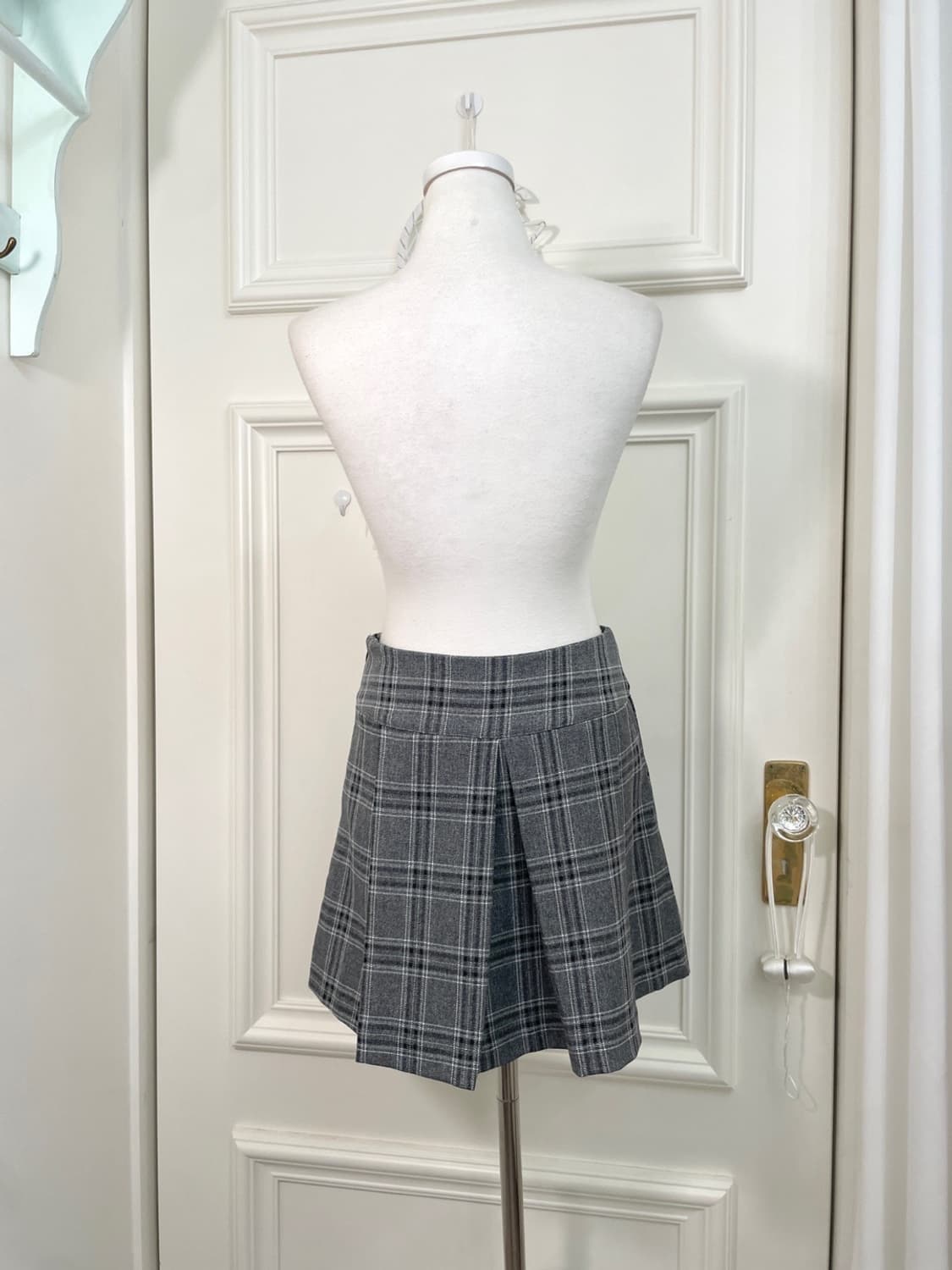 gray check pleats mini skirt(size-M) 상품이미지3