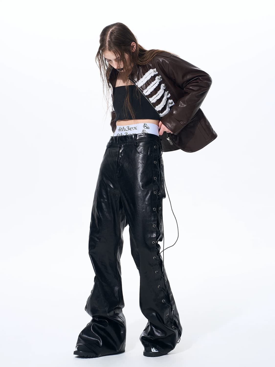 Metallic Coated Drawstring Flare Pants 상품이미지6
