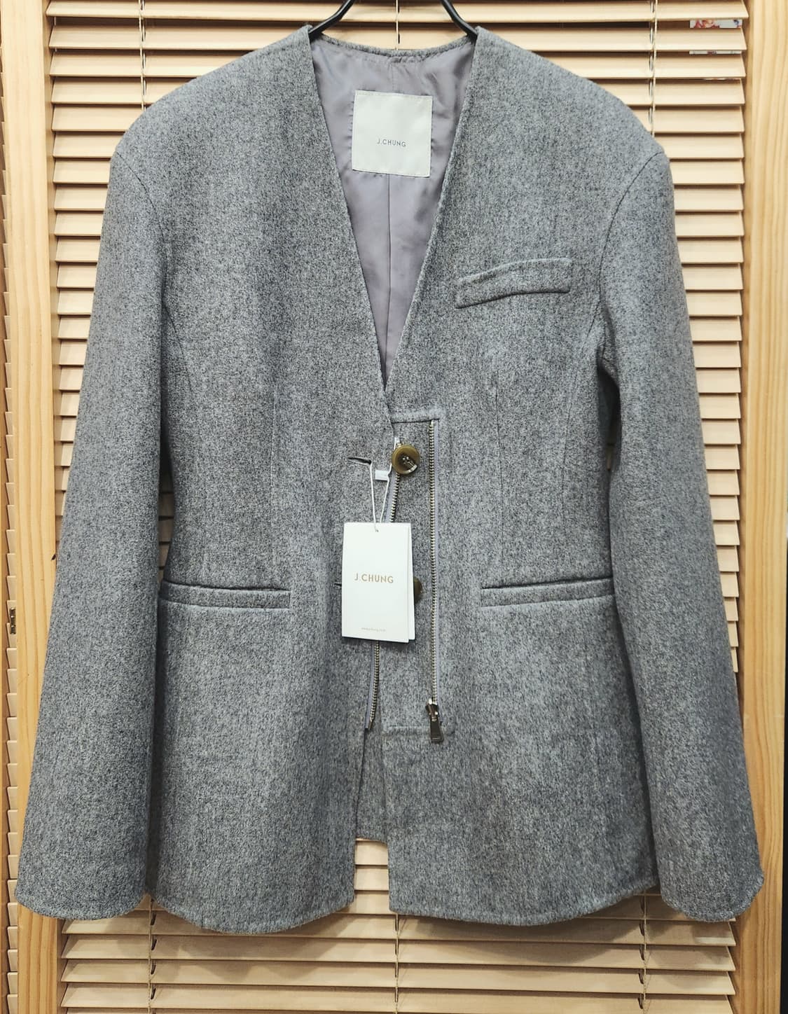(새상품)제이청 그레이 모직 노카라 자켓 상품이미지1