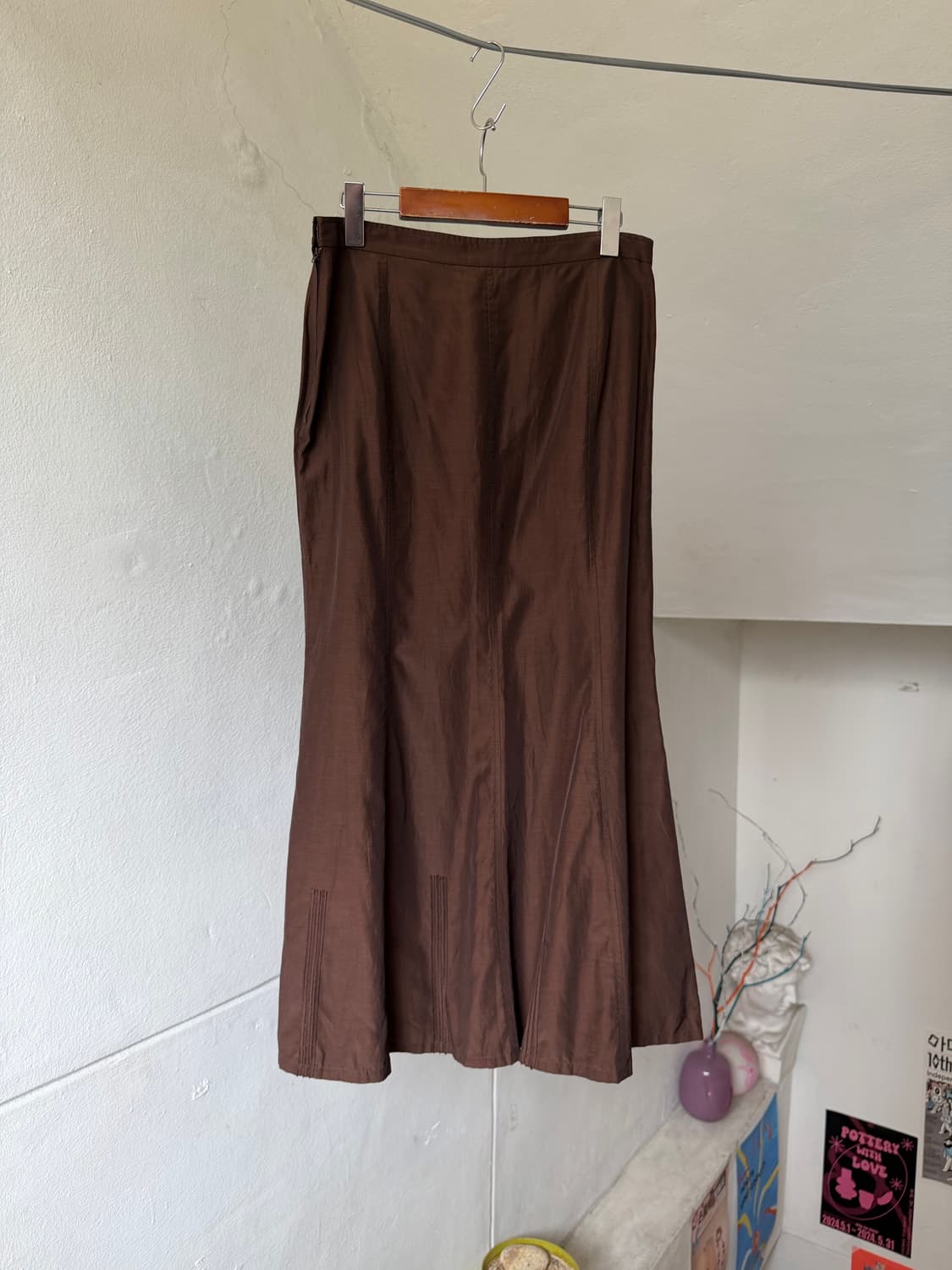 실크 100% 브라운 롱스커트 상품이미지6
