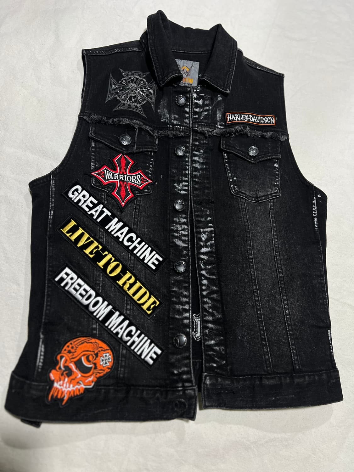 블랙워싱 스컬 데님조끼 L  상품이미지1