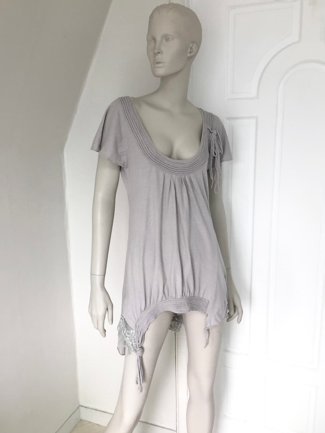 Vintage Crochet Detail Grey Blue Top 상품이미지10