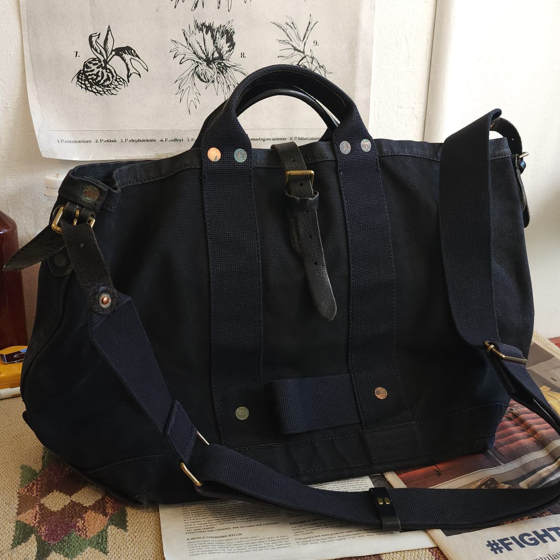 90s 폴로 퍼플라벨 캔버스 레더 토트백 블랙 상품이미지1