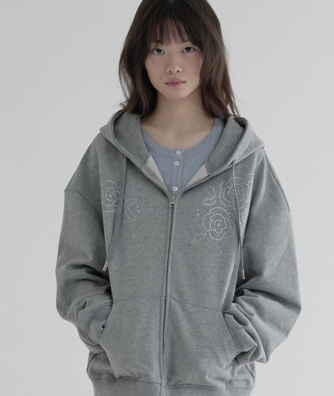 로즈 후드집업 그레이 상품이미지1