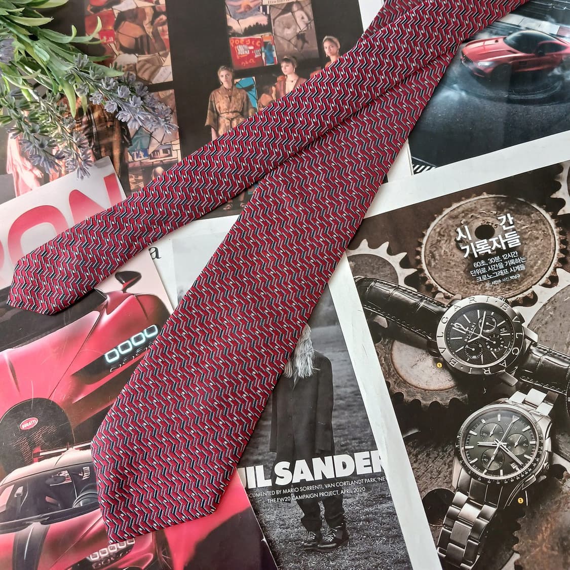 랑방 실크 레드 헤링본 패턴 넥타이 8.1cm A+등급 A19394
 상품이미지5