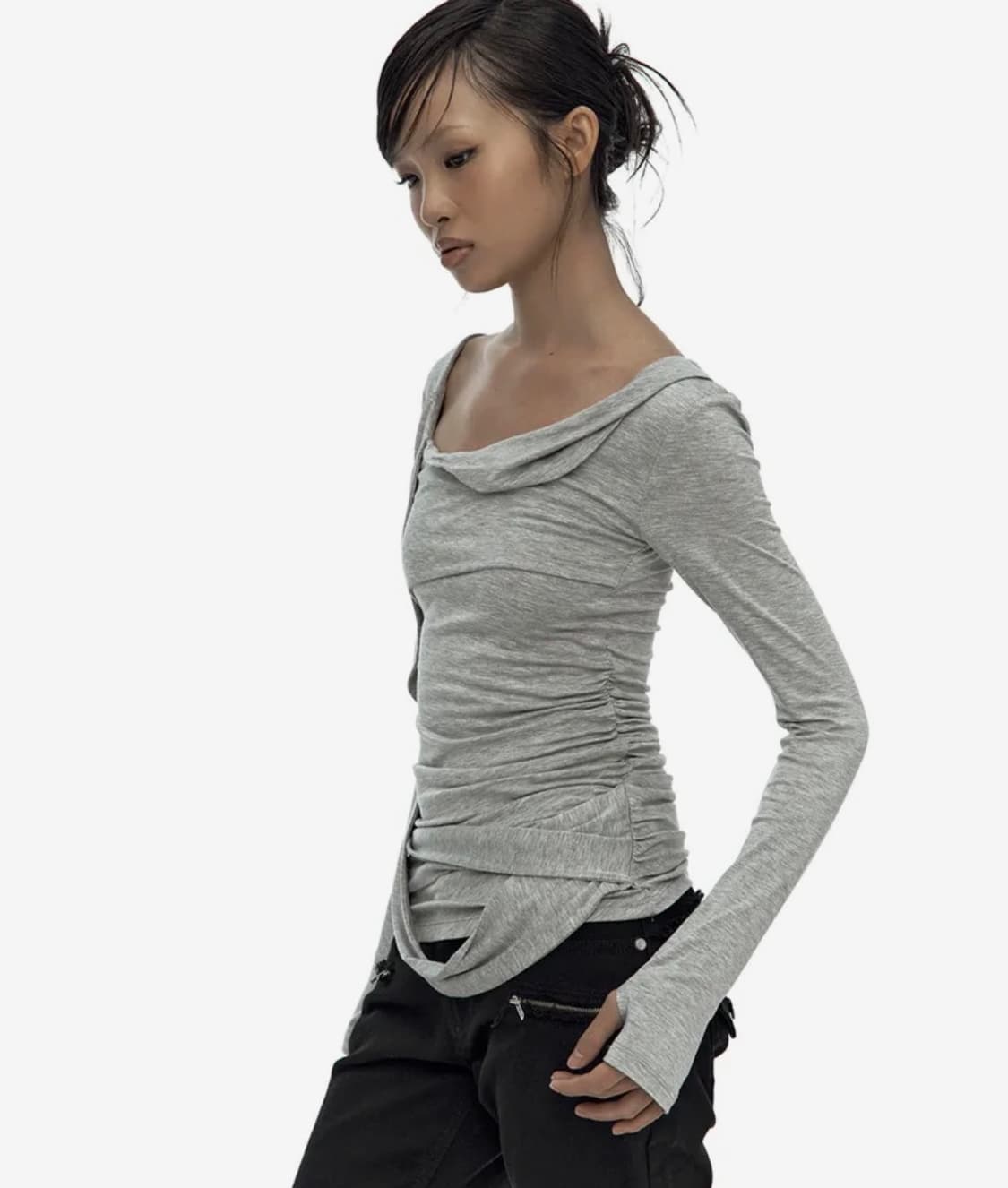 카시코 Drape Asymmetric Long Sleeve Gray 상품이미지1