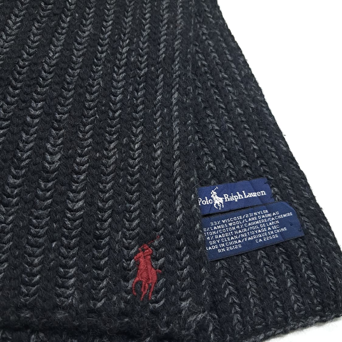 MX375 폴로 캐시미어 & 앙고라 블렌드 차콜 블랙 리브드 니트 머플 상품이미지5