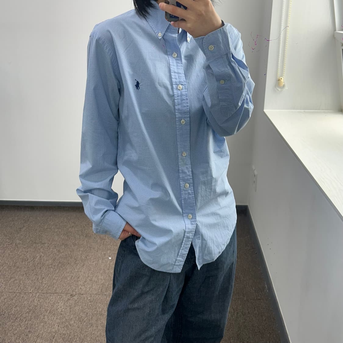 Polo 폴로 네이비포니 라이트블루 체크 셔츠 상품이미지2