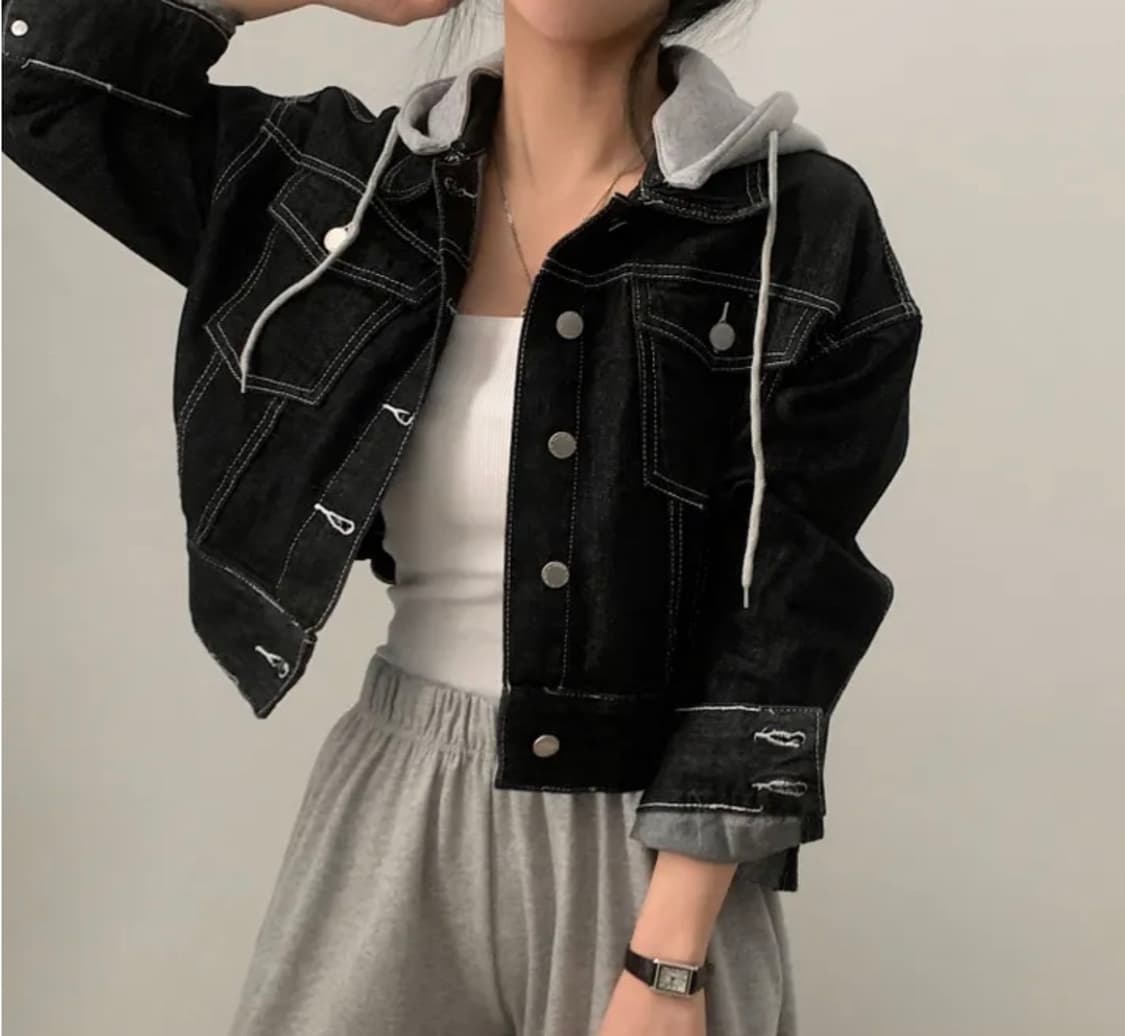 크롭 후드 청자켓 블랙 FREE 상품이미지1