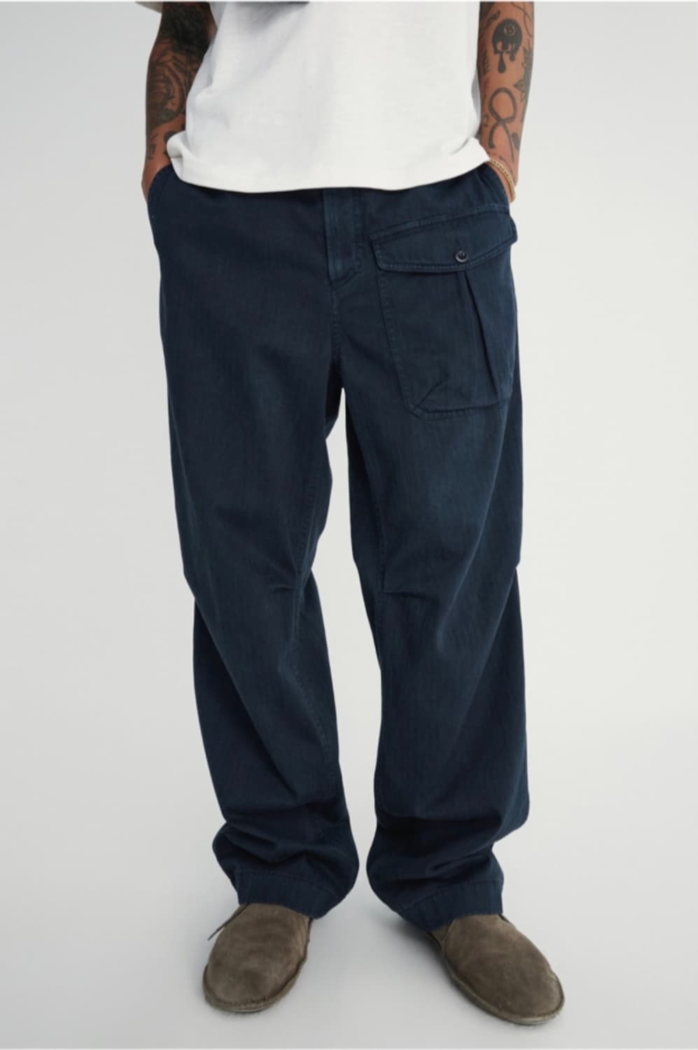 포터리 코튼 헤링본 오버다이드 콜로넬 팬츠 네이비 4사이즈 상품이미지2