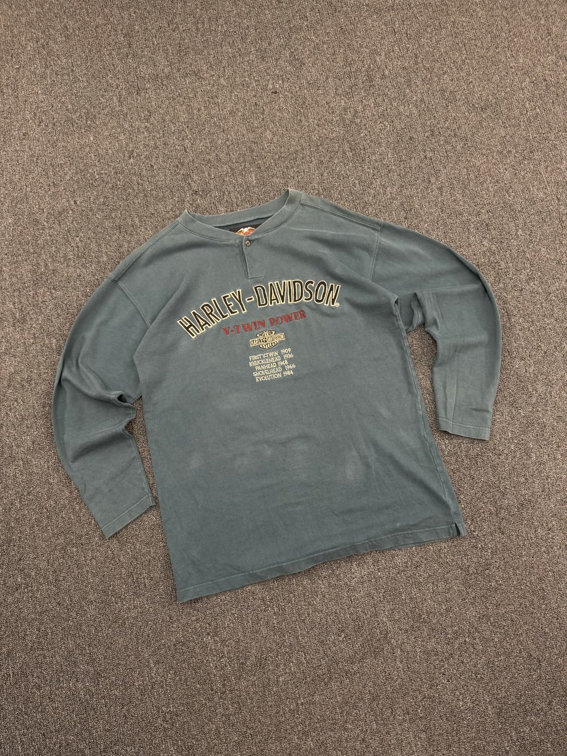 L)할리데이비슨 빈티지 V-TWIN POWER 자수 헨리넥 롱슬리브 상품이미지2