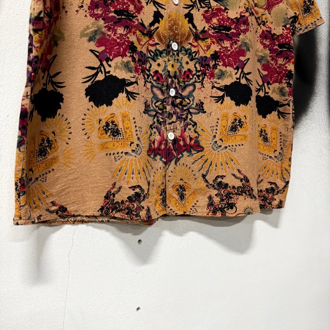 VTG 빈티지 오리엔탈 플라워 자카드 풀패턴 린넨 반팔 셔츠 상품이미지3