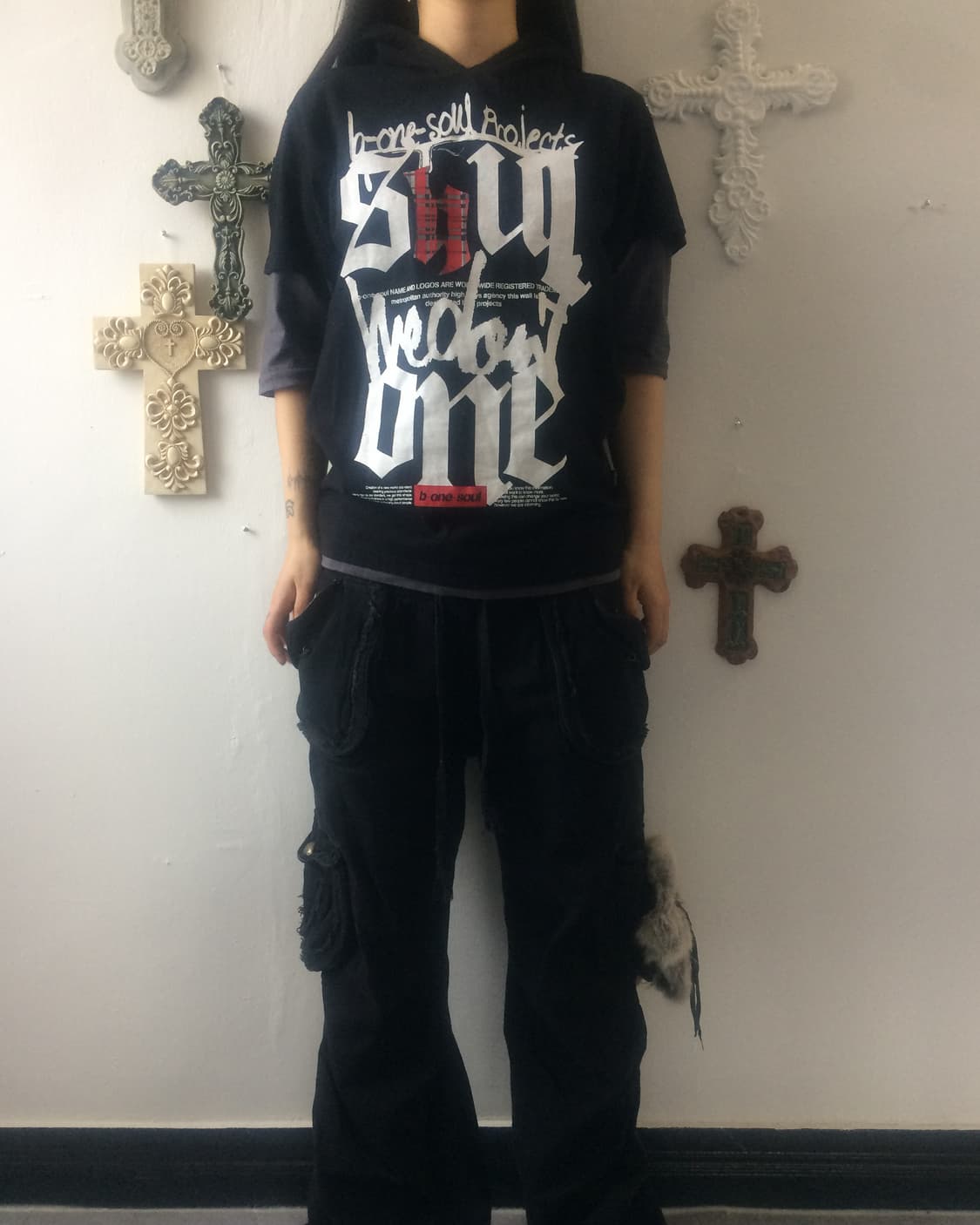 lettering printing layered hood sleeve 상품이미지5