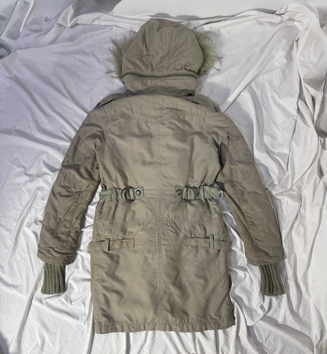 Sly 퍼 트리밍 밀리터리 벨티드 롱 파카 y2k vkei lgb goa 상품이미지5