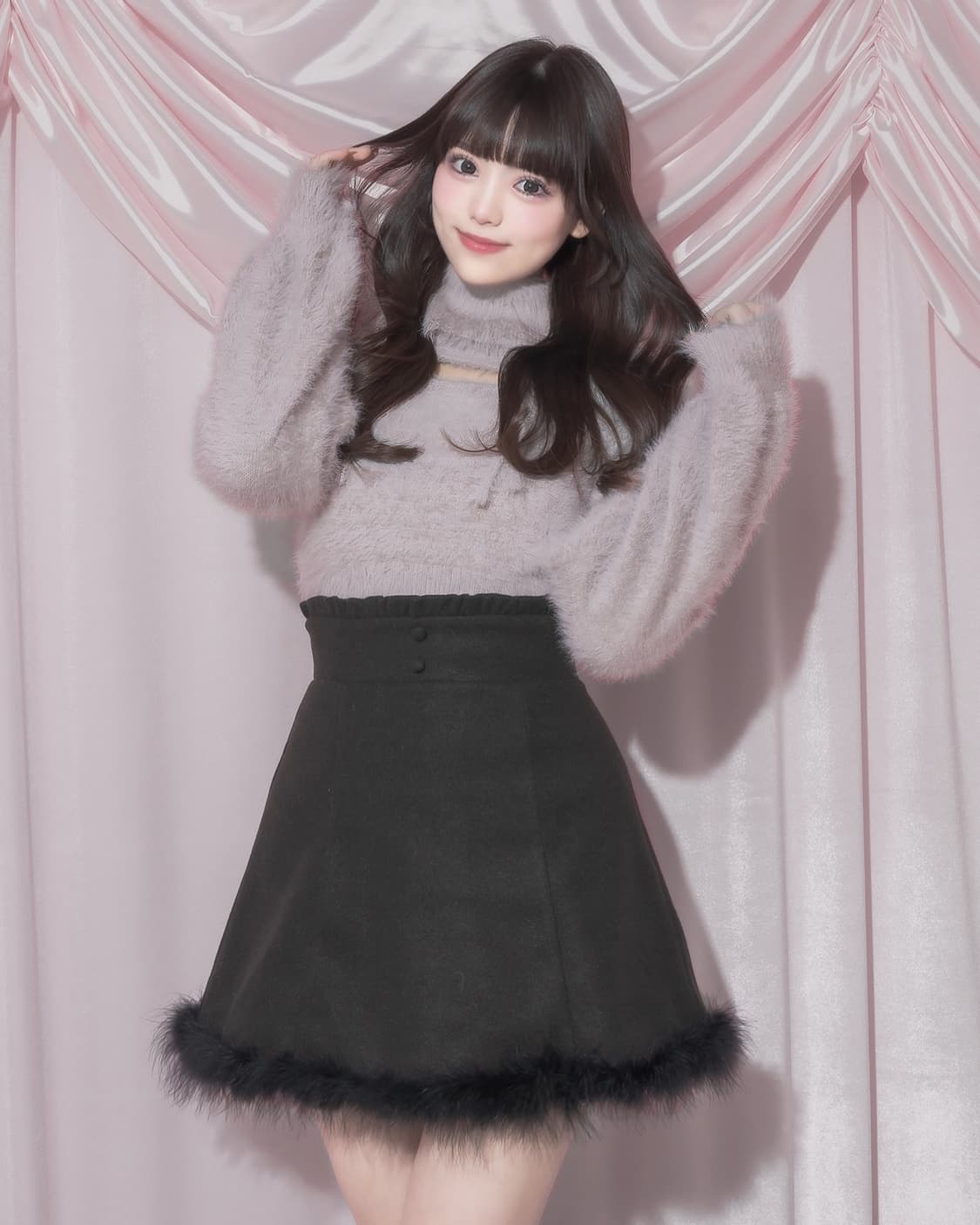 Pium 피움 컷아웃 오프 터틀 페더 니트 핑크 양산형 지뢰계 스나계 상품이미지3