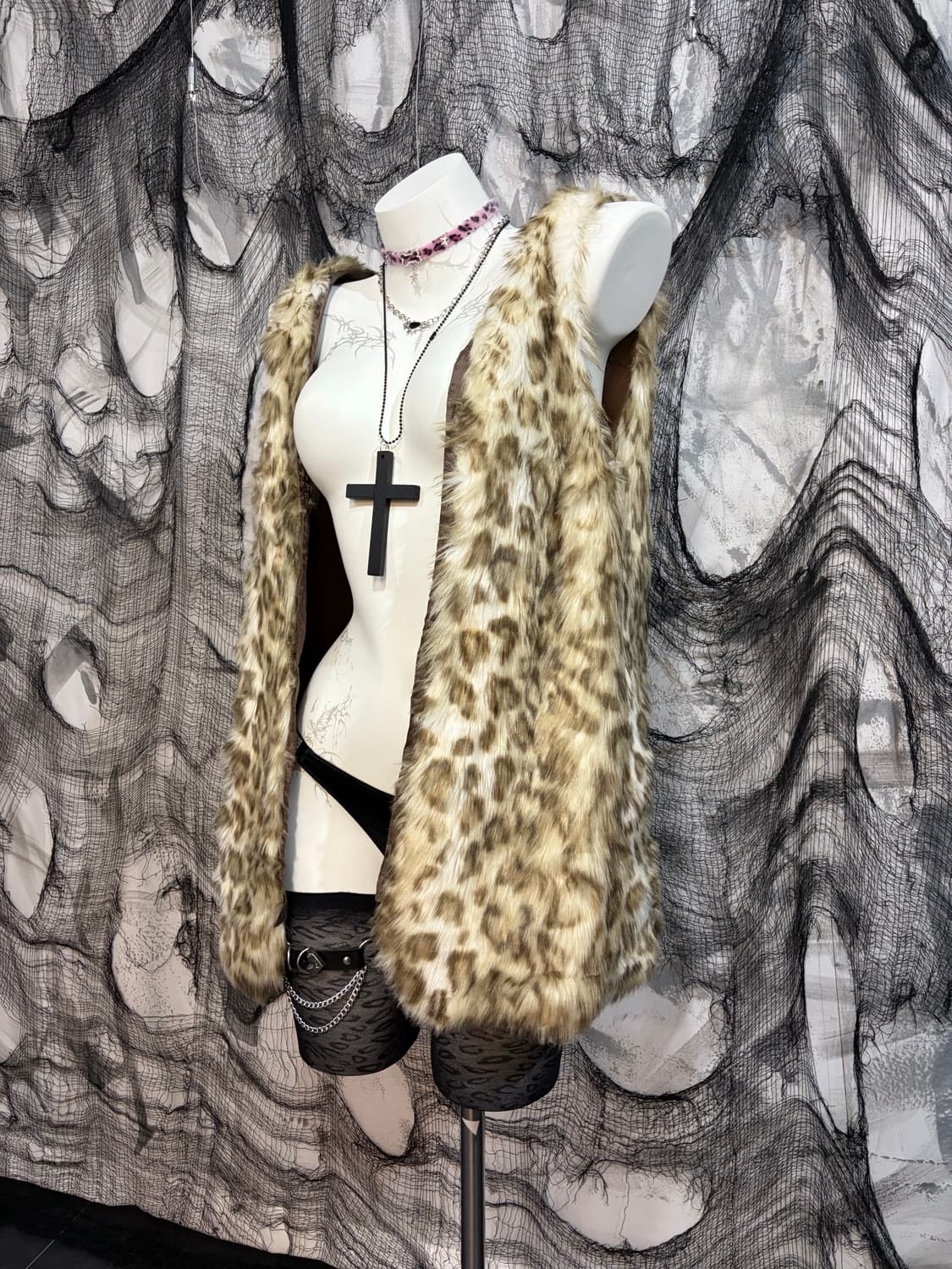 JPN Leopard Layered Fur vest  상품이미지6