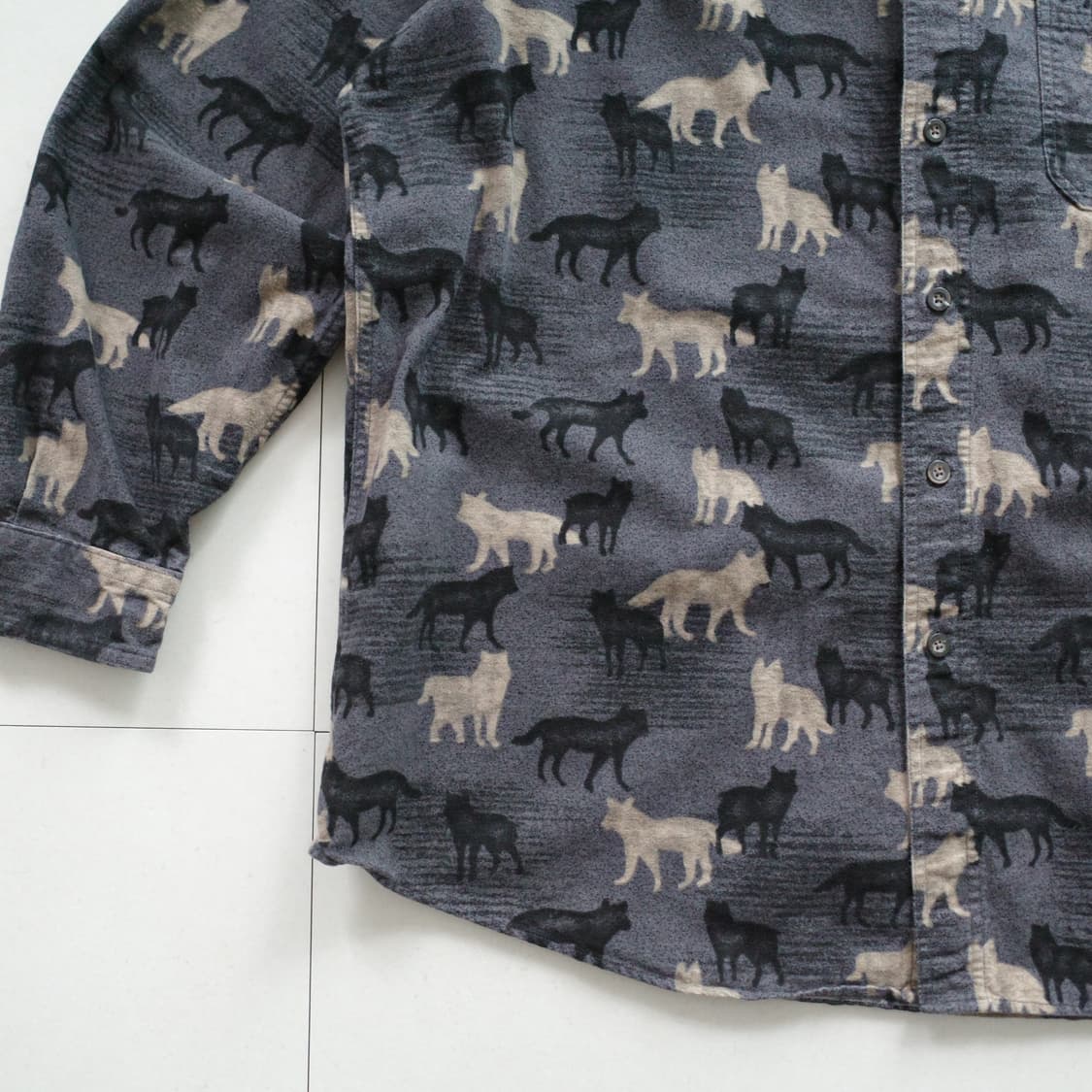 90s 울리치 빈티지 늑대 패턴  해비 플라넬 셔츠 XL 상품이미지4