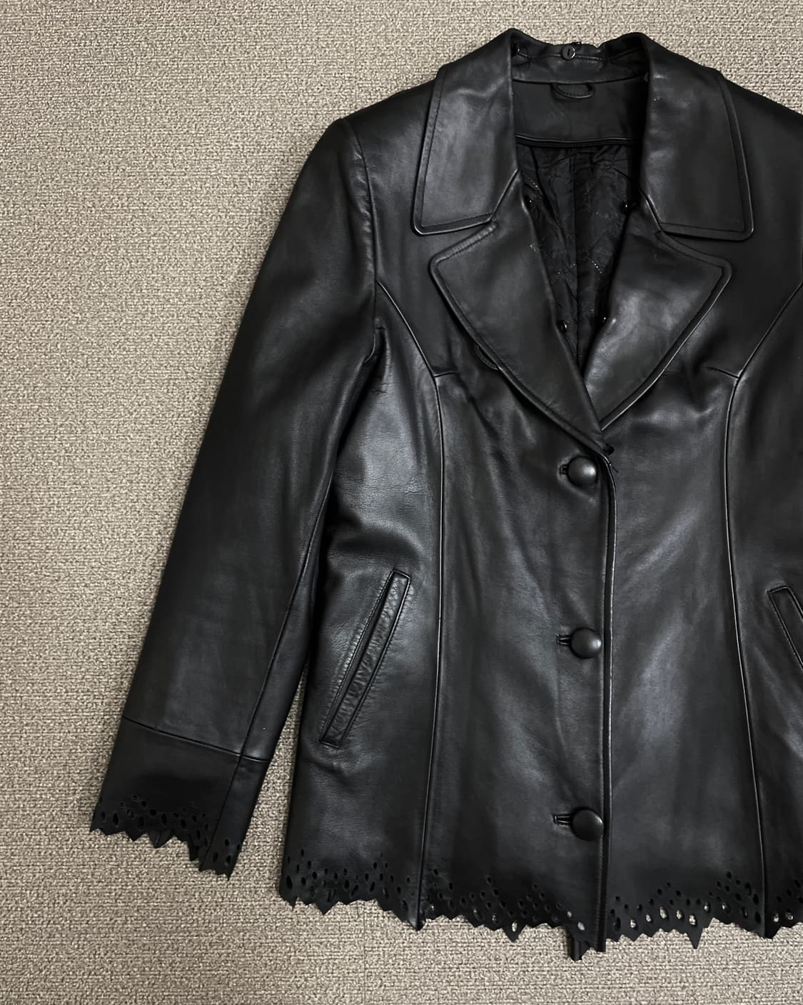 펀칭 디테일 빈티지 가죽 자켓 상품이미지4