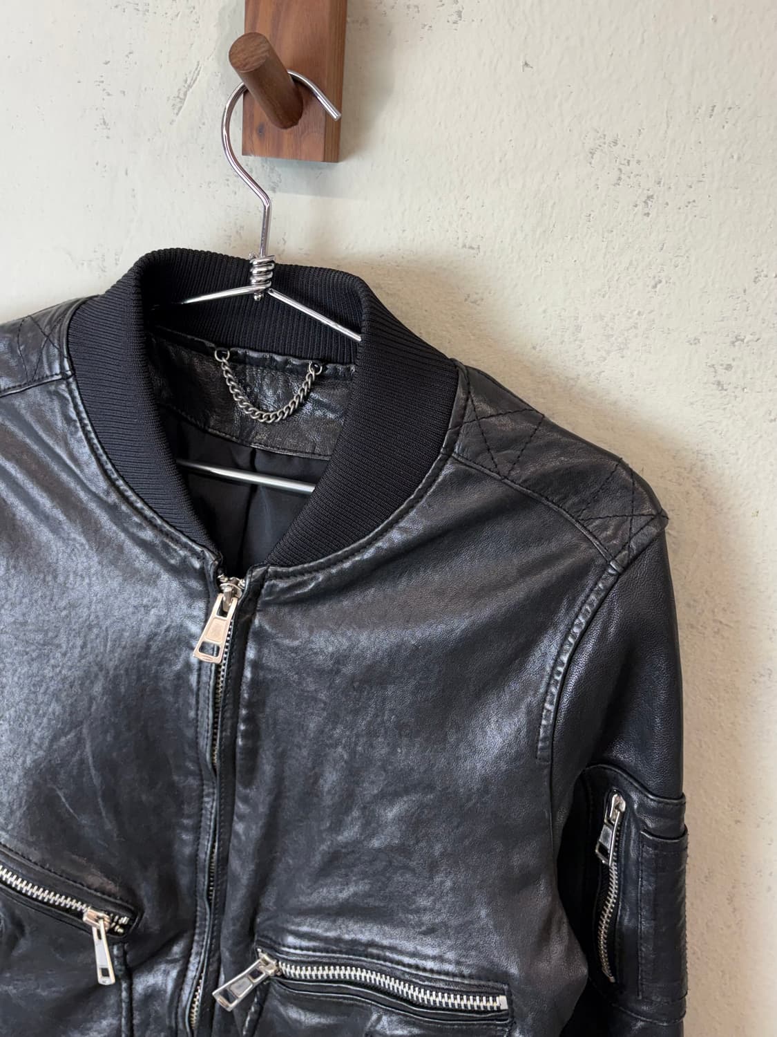 빈티지 y2k 블랙 레더 블루종 자켓 상품이미지6
