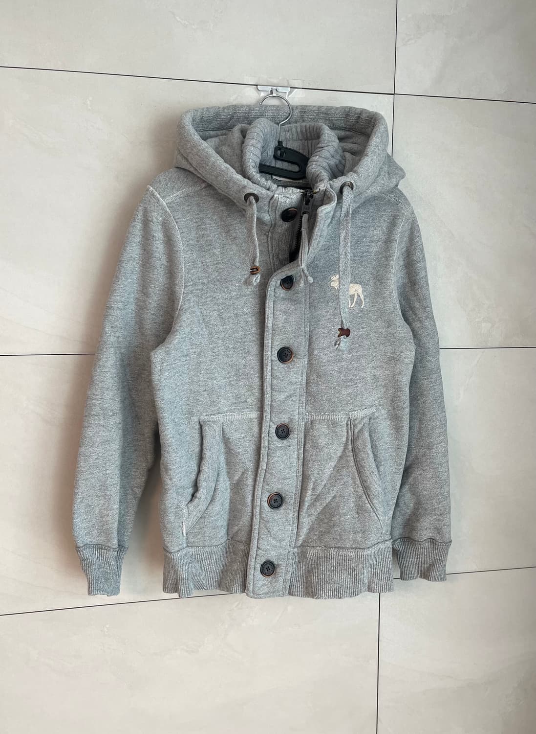 아베크롬비 화이트 순록 버튼 후드 집업 그레이 [S] 상품이미지3
