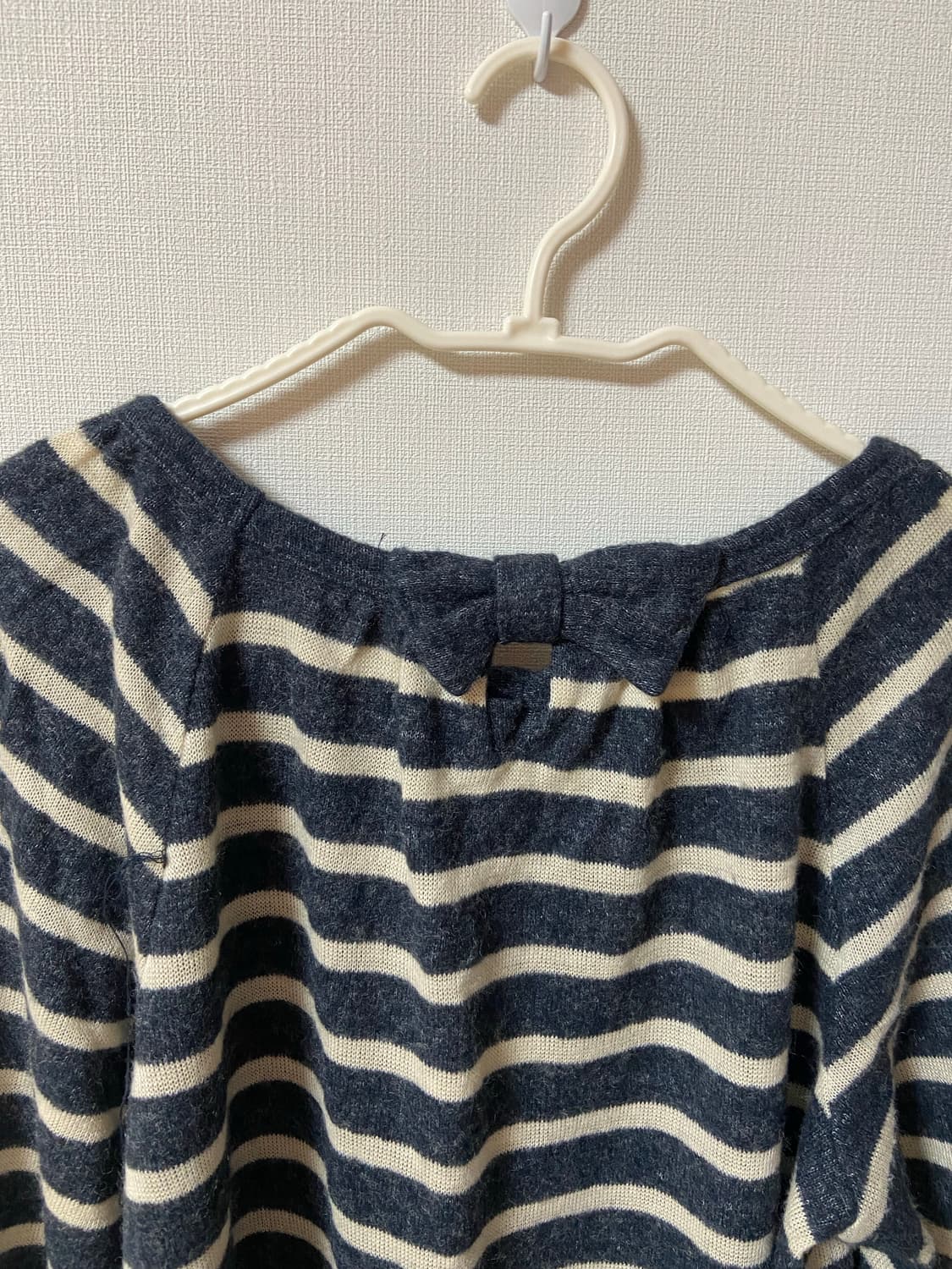 일본 빈티지 모리걸 니트 스트라이프 리본포인트 미니원피스 상품이미지6