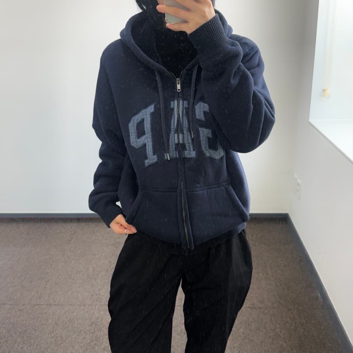 Gap 갭 네이비 퍼 안감 후드집업 상품이미지1