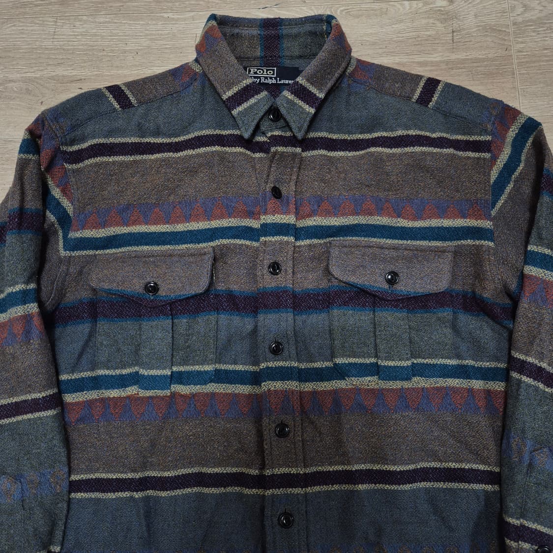폴로 랄프로렌 스트라이프 아즈텍 헤비 울 플란넬 나바호 셔츠 L(100) 상품이미지2
