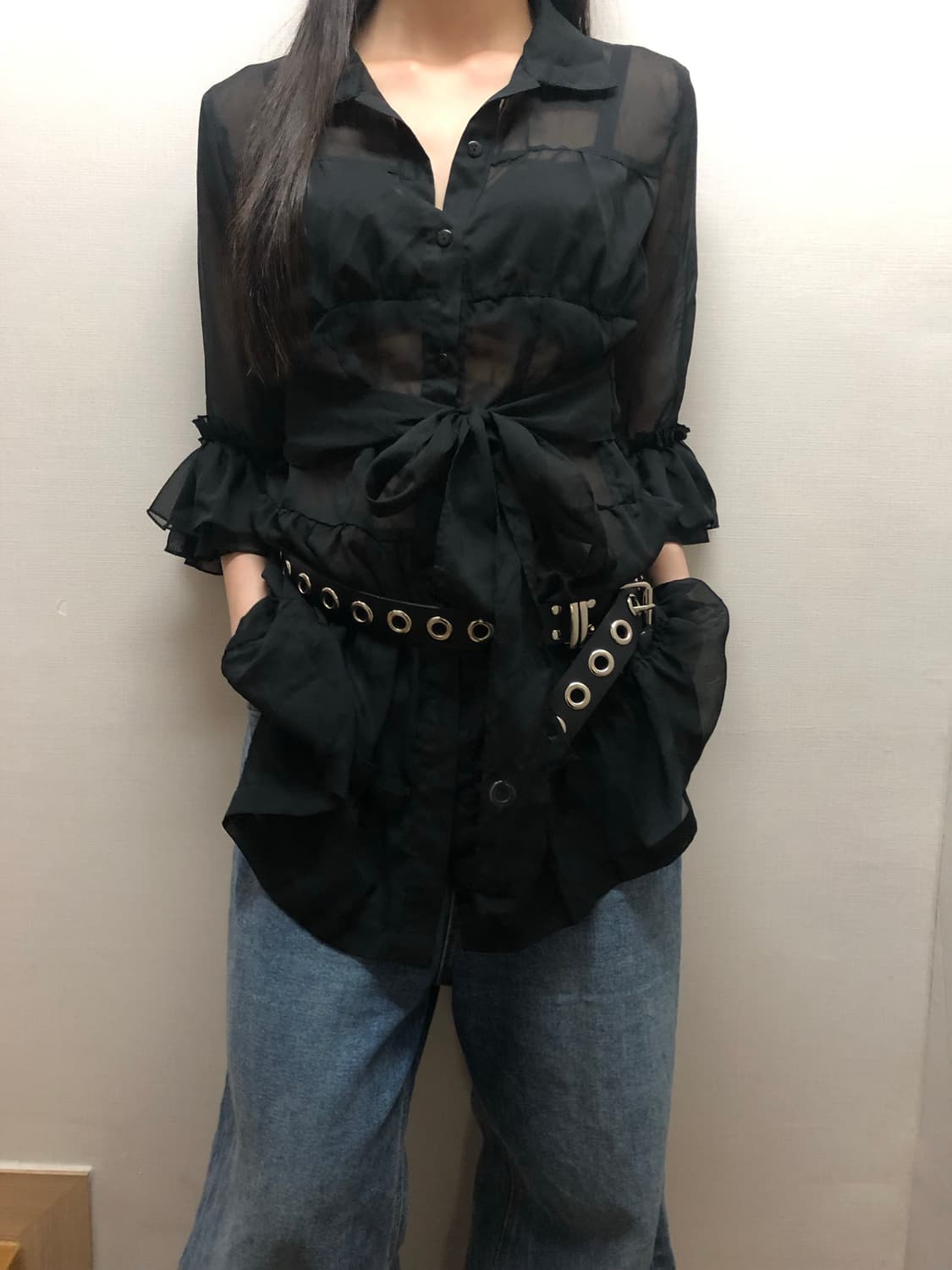 빈티지 블랙 프릴 블라우스 상품이미지5