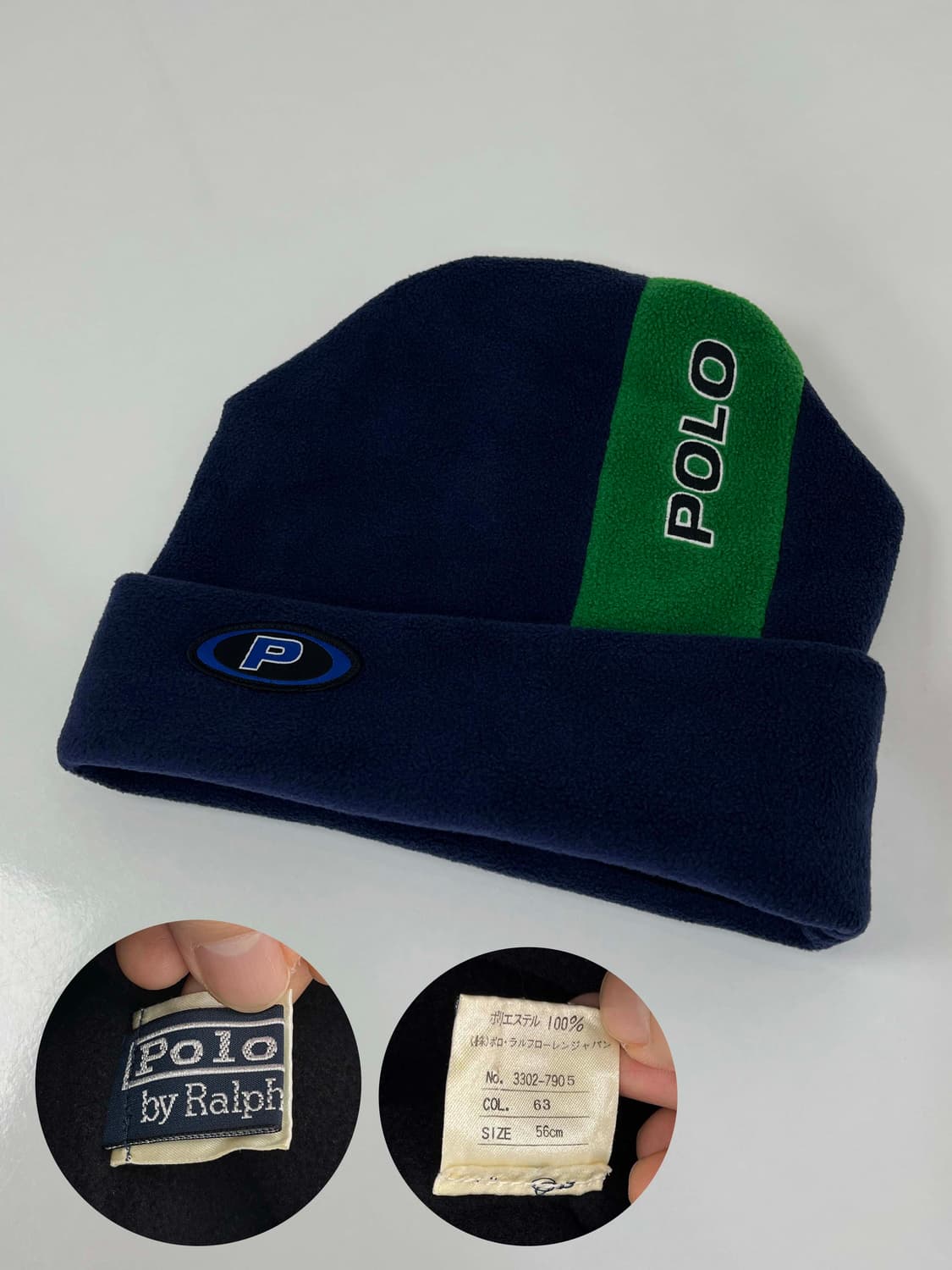 90's 폴로 랄프로렌 p와펜 스펠아웃 네이비 플리스 비니 상품이미지3
