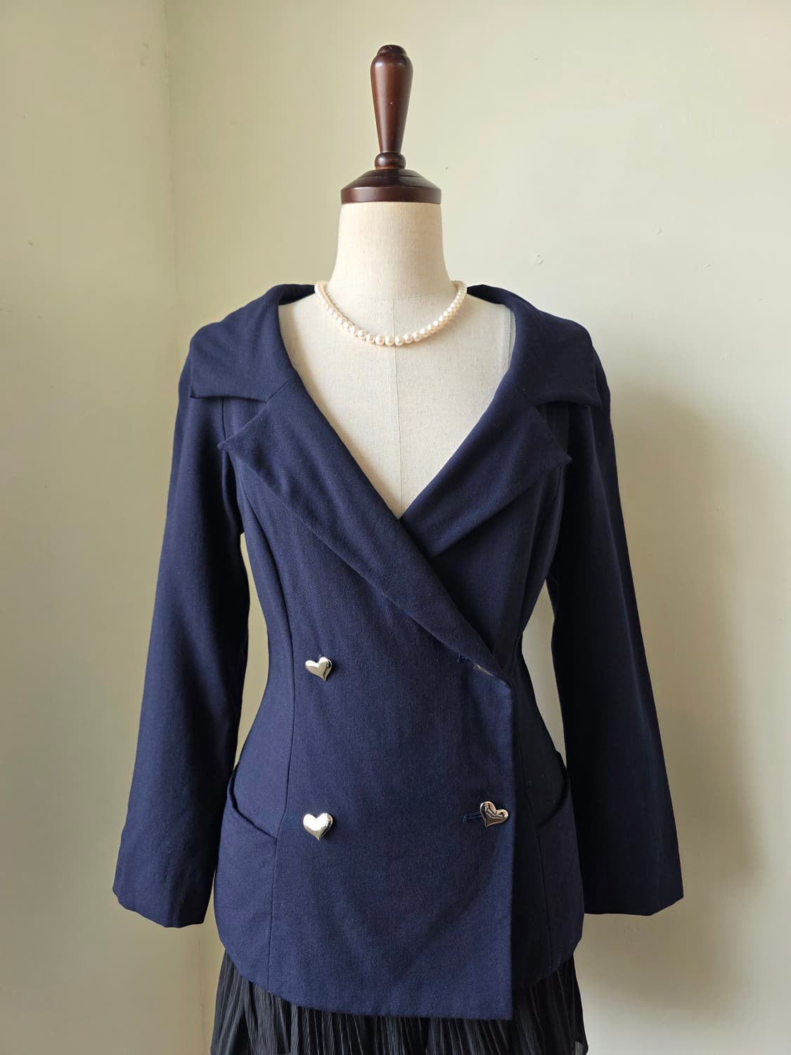 네이비 하트 단추 더블 브레스트 자켓 상품이미지2
