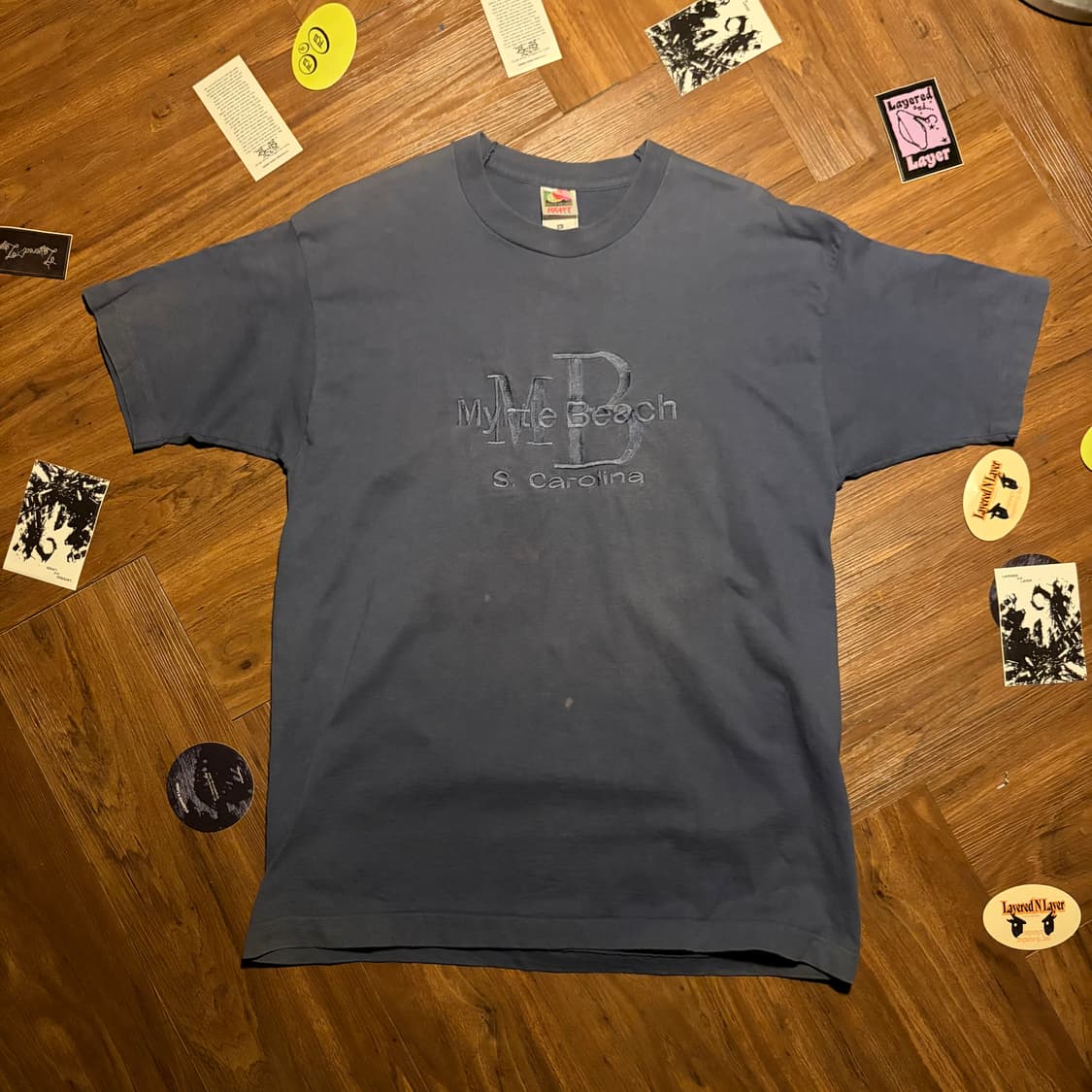 90s fruit of the loom 더스티블루 싱글스티치 티셔츠 상품이미지1