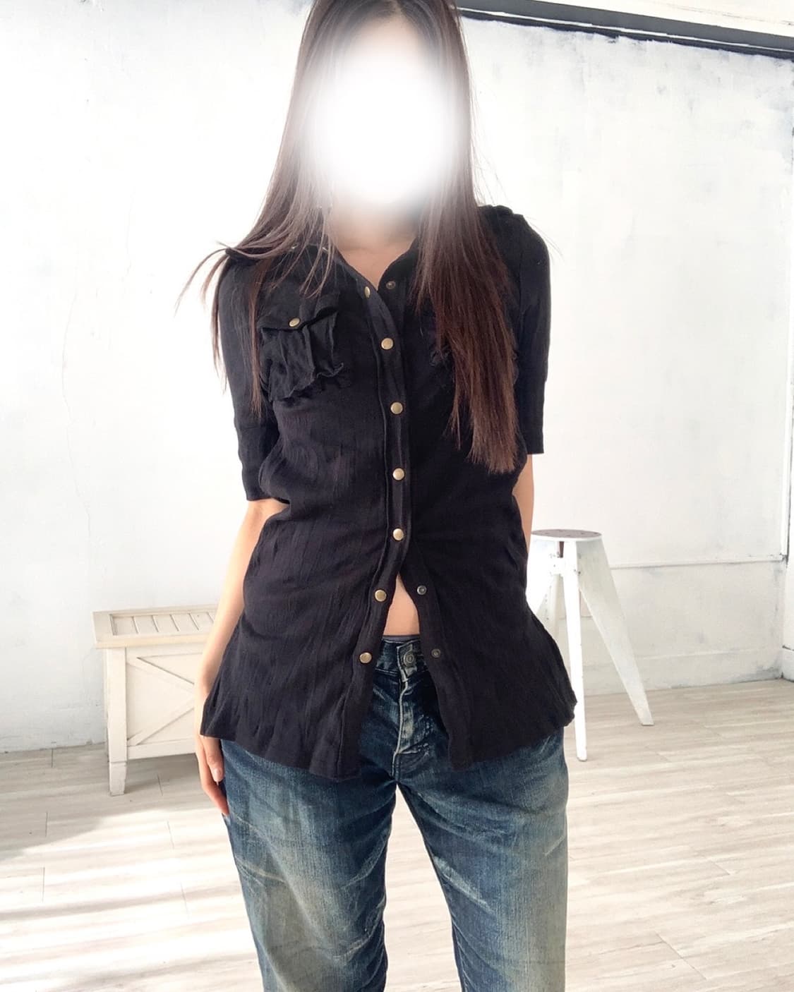 Black pleated pocket detail top 상품이미지7