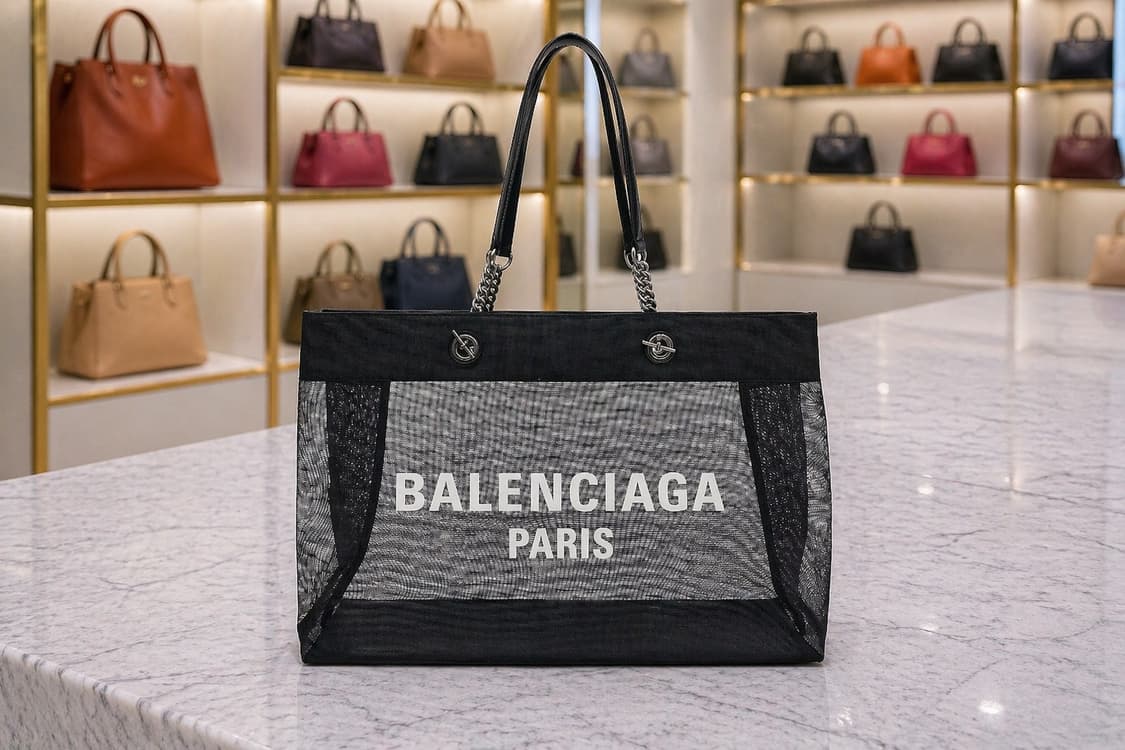 [S급] 발렌시아가 듀티 프리 로고 메쉬 토트백 라지 판매합니다!!! 상품이미지1