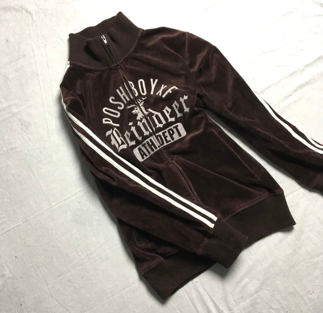 빈티지 벨벳 레드브라운 트랙 집업 상품이미지2