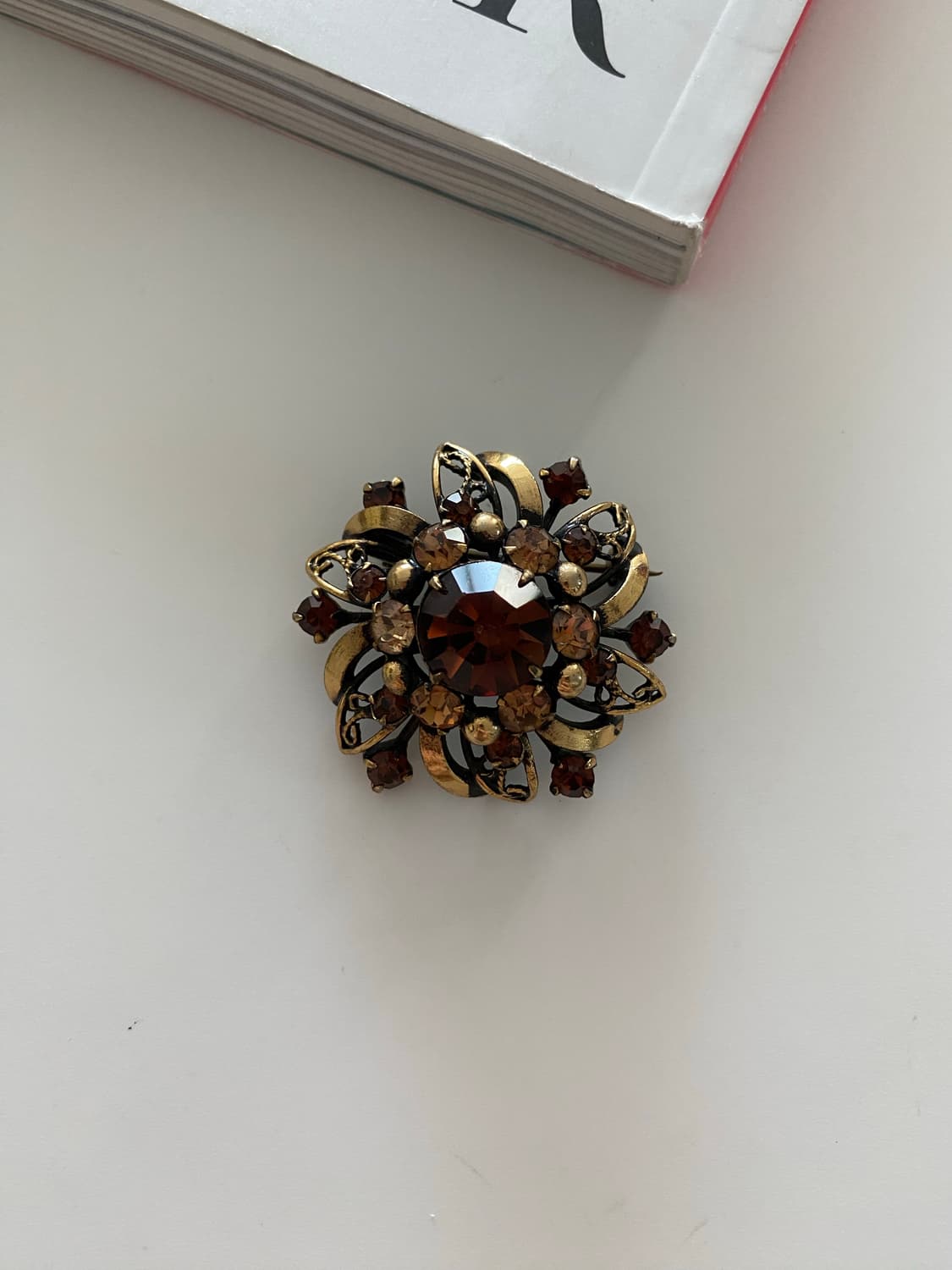 일본 빈티지 큐빅 브라운 브로치 상품이미지4