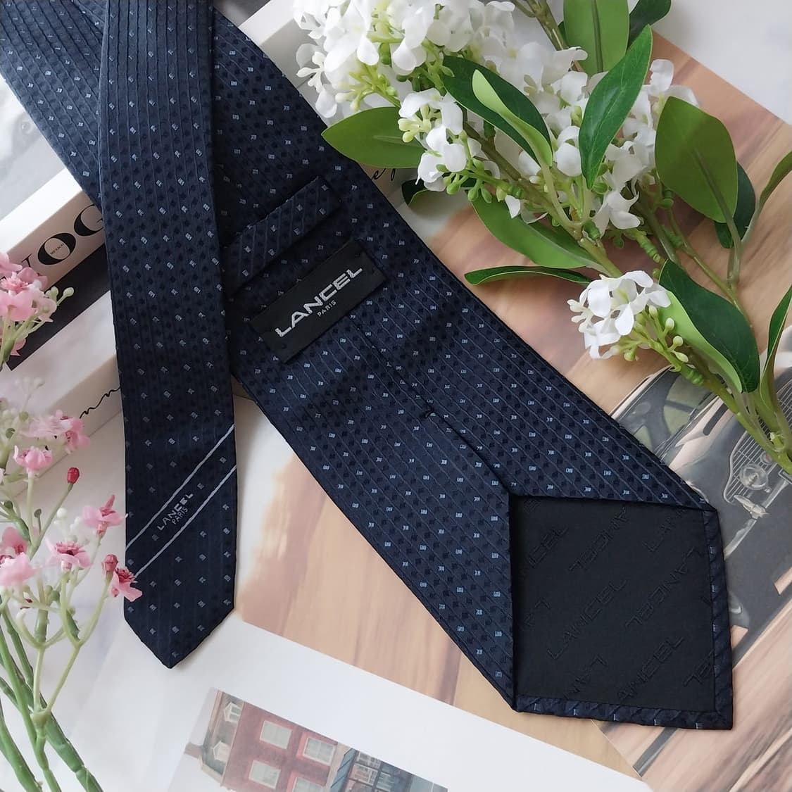 란셀 실크 네이비 마이크로 패턴 넥타이 9.4cm A+등급 K1677 상품이미지7