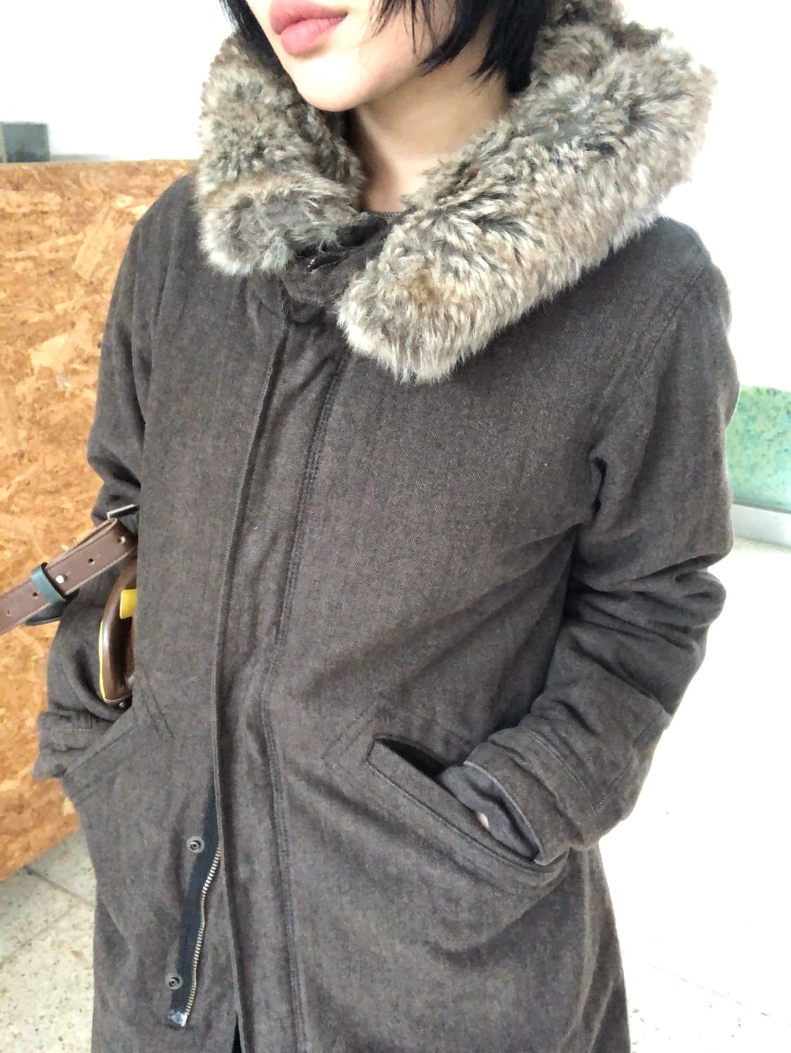 fur collar long coat / edwin 상품이미지1